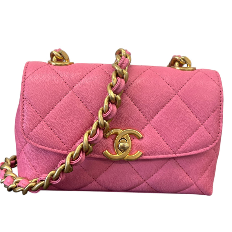 Women's Small Caviar Leather Flap Bag Pink