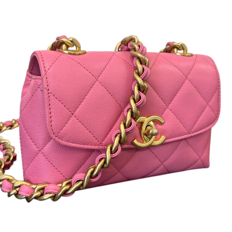 Women's Small Caviar Leather Flap Bag Pink