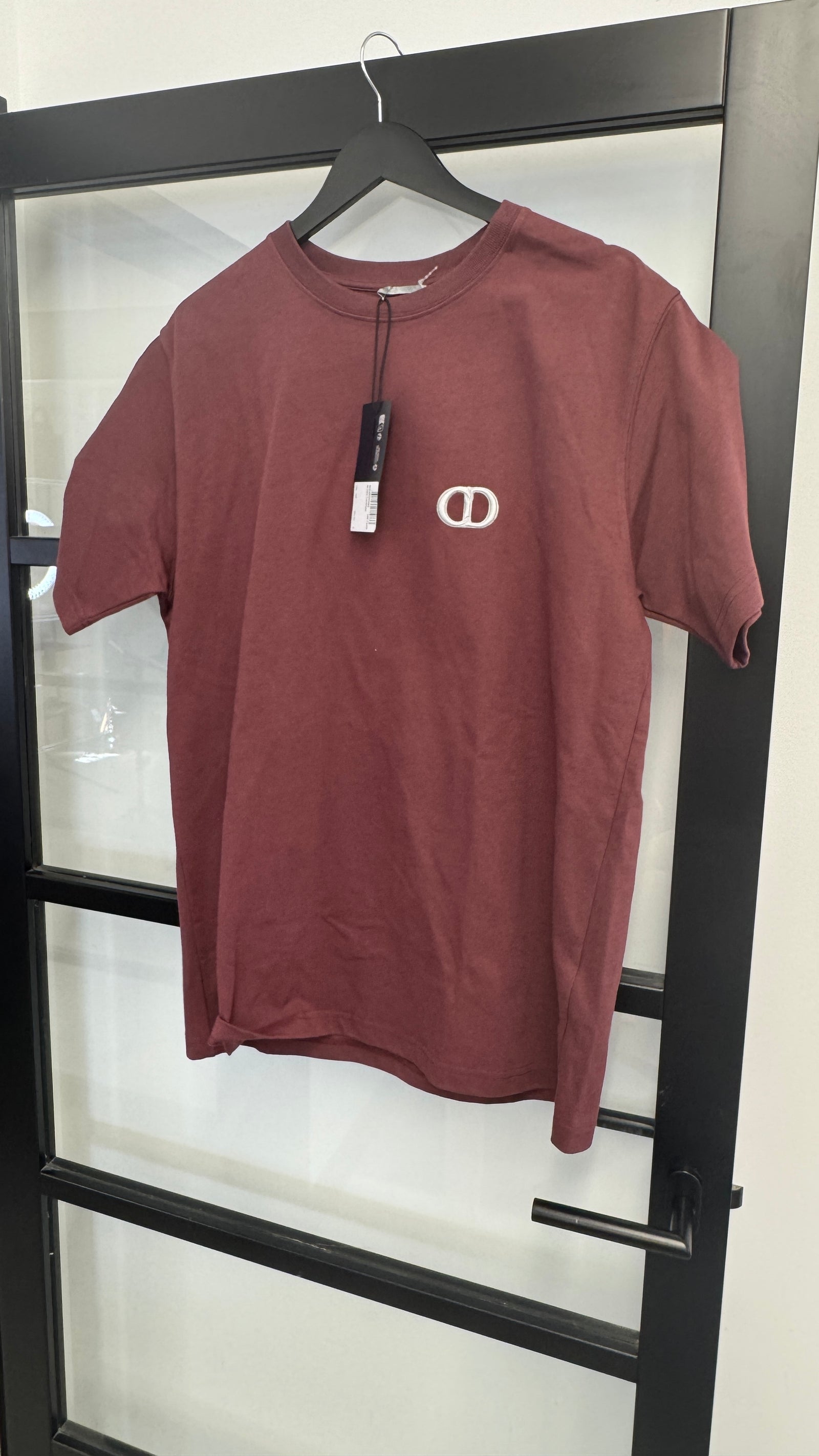 Men's CD Icon Embroidery Short Sleeve Shirt Burgundy Size XL - Photo 6