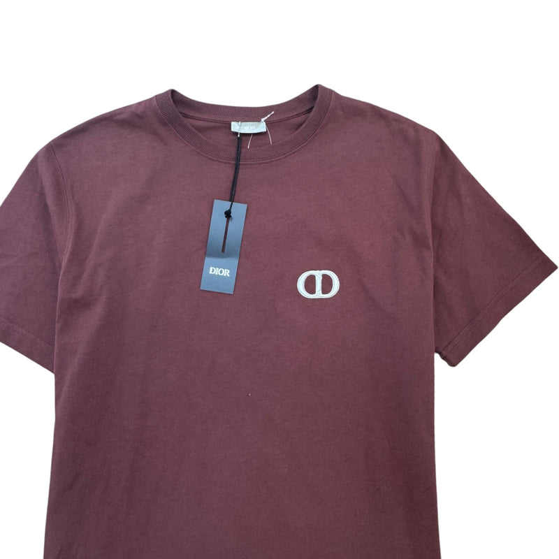 Men's CD Icon Embroidery Short Sleeve Shirt Burgundy Size XL
