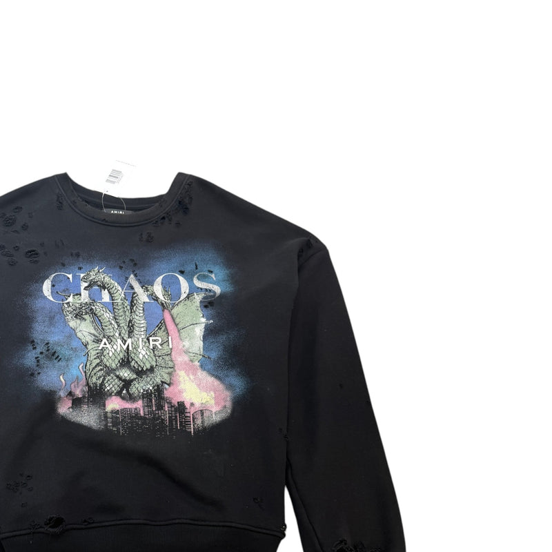 Men's Chaos City Dragon Distressed Sweatshirt Black Size XL