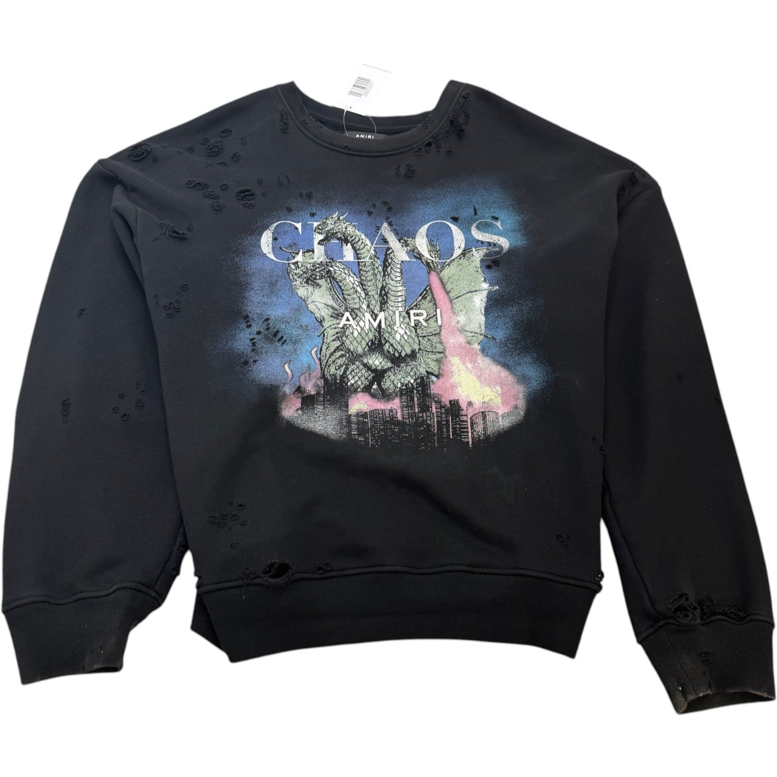 Men's Chaos City Dragon Distressed Sweatshirt Black Size XL - Photo 1