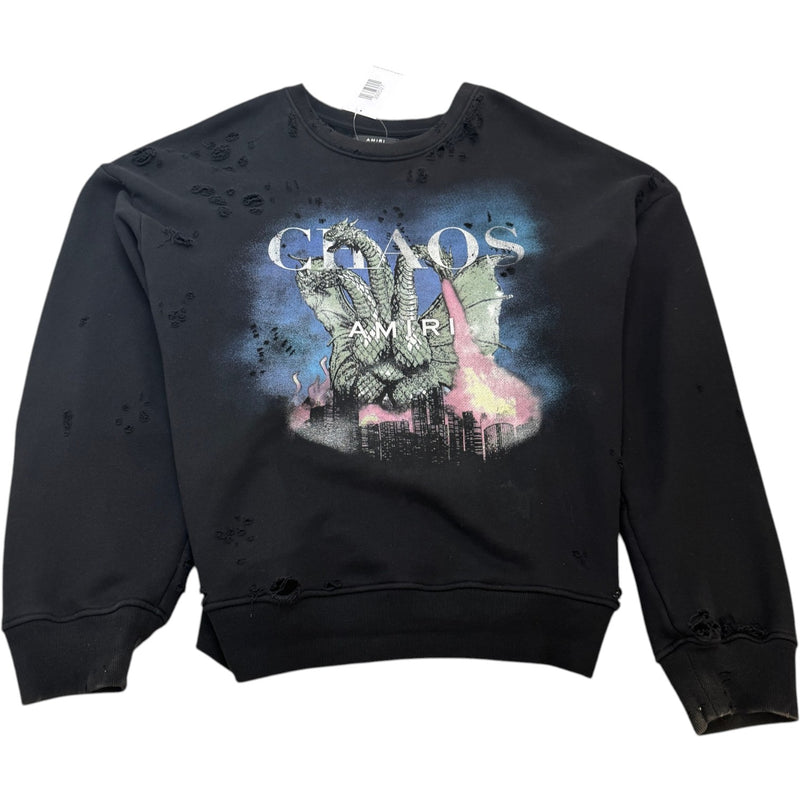 Men's Chaos City Dragon Distressed Sweatshirt Black Size XL