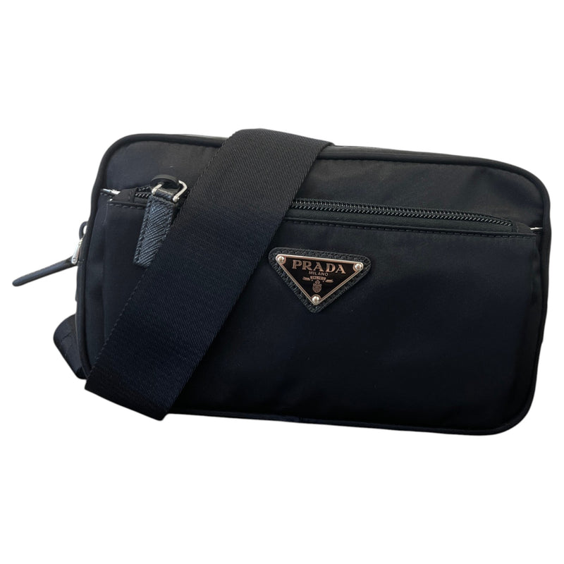 Men's Re-Nylon Plaque Logo Belt Bag Black