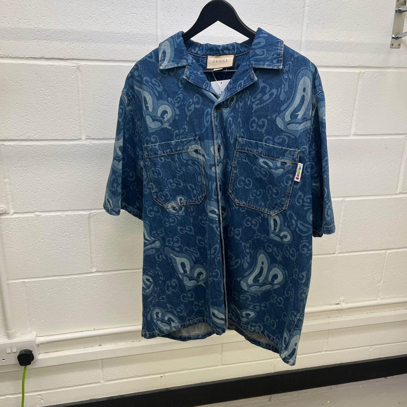 Men's GG Liquid Hearts Short Sleeve Shirt Blue Size M - Photo 8