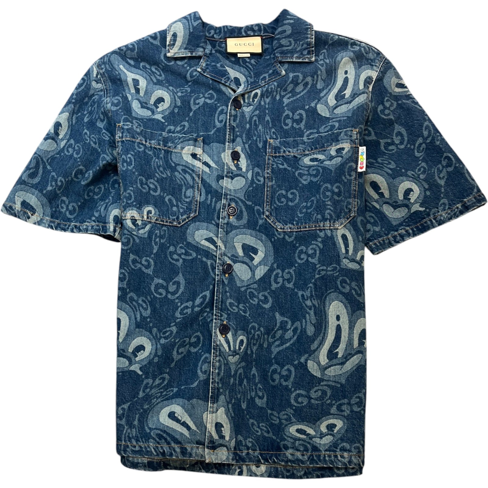 Men's GG Liquid Hearts Short Sleeve Shirt Blue Size M - Photo 1