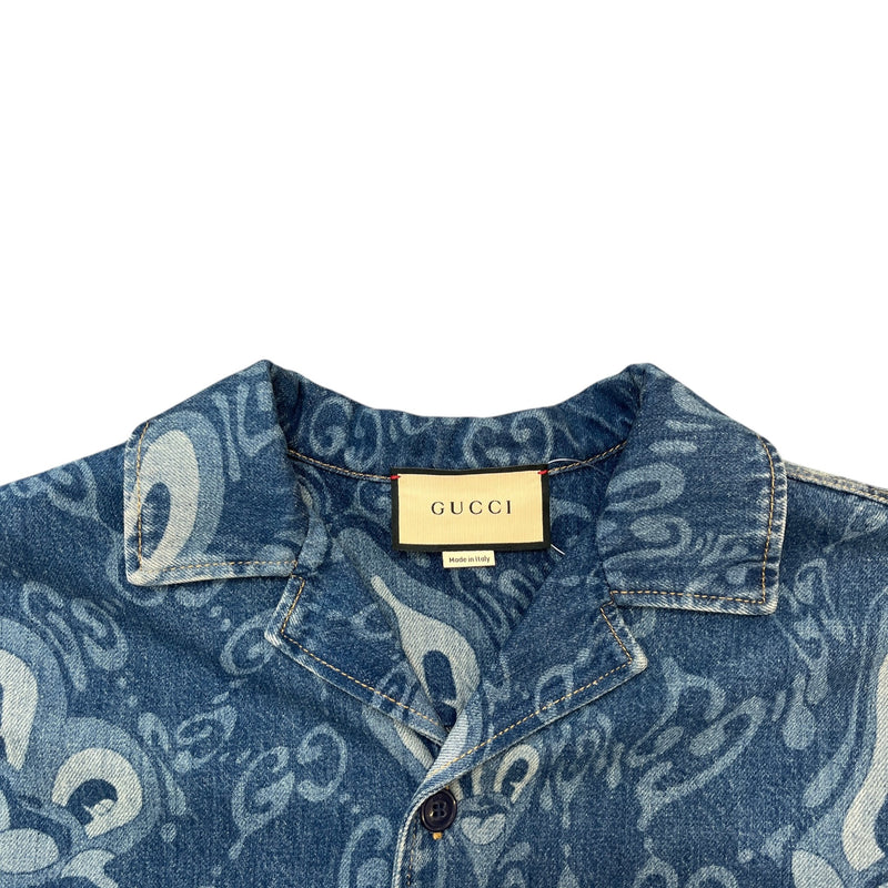 Men's GG Liquid Hearts Short Sleeve Shirt Blue Size M