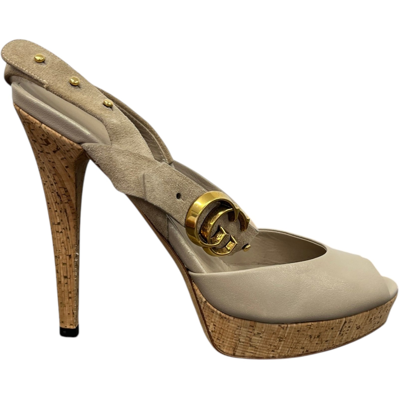 Women's Gg Platform Peep Toe Heels Grey Size EU 39 / UK 6 - Photo 1