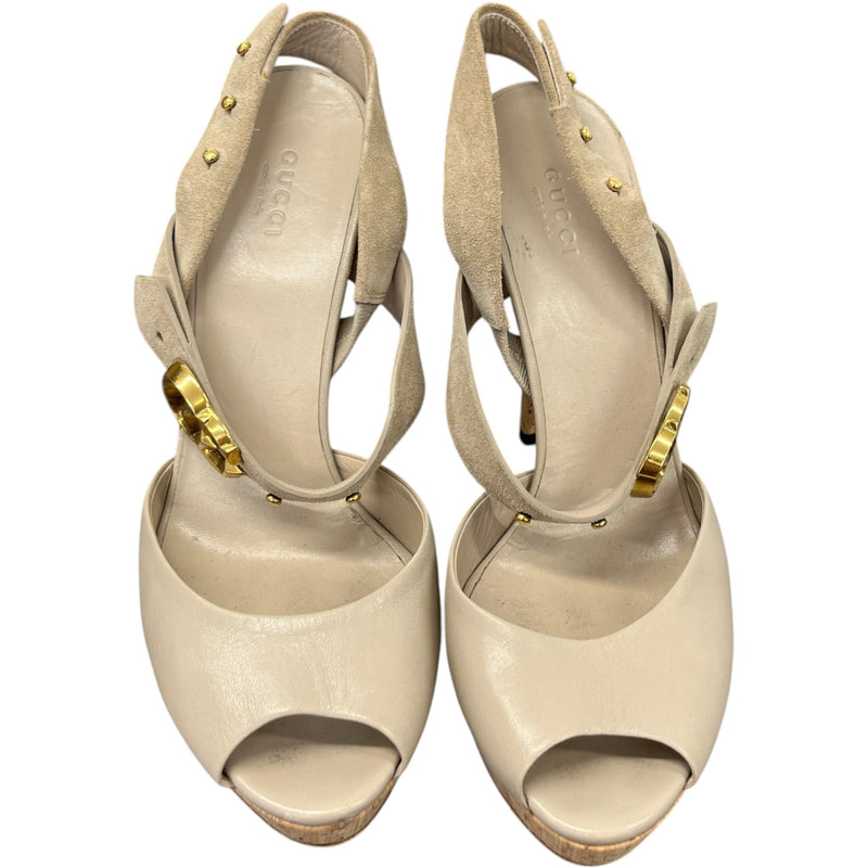 Women's Gg Platform Peep Toe Heels Grey Size EU 39 / UK 6