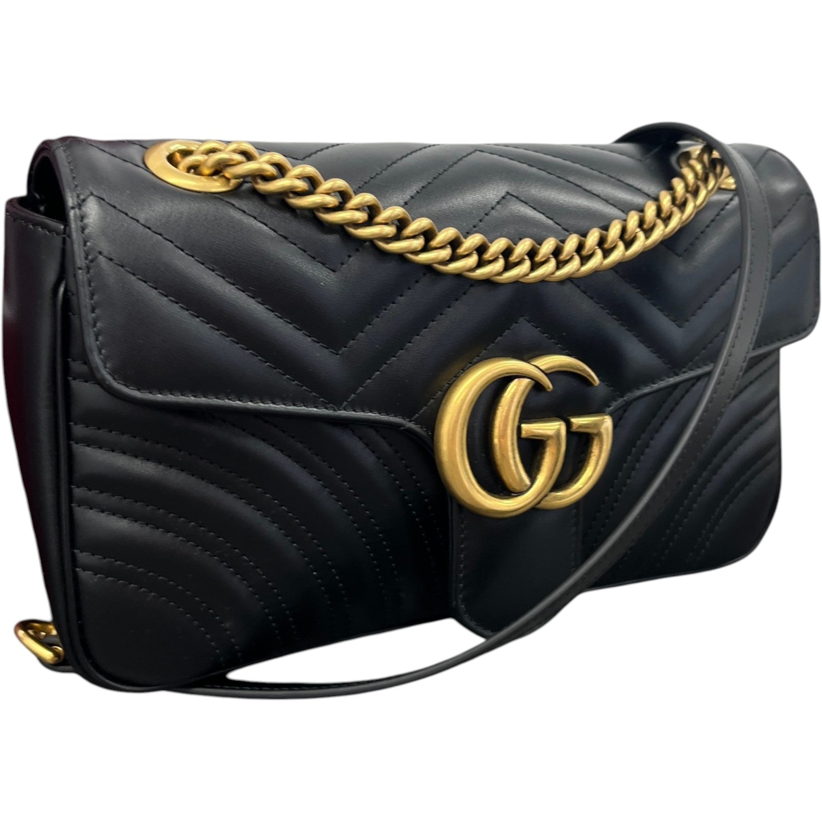 Women's Gg Marmont Flap Bag Black - Photo 4