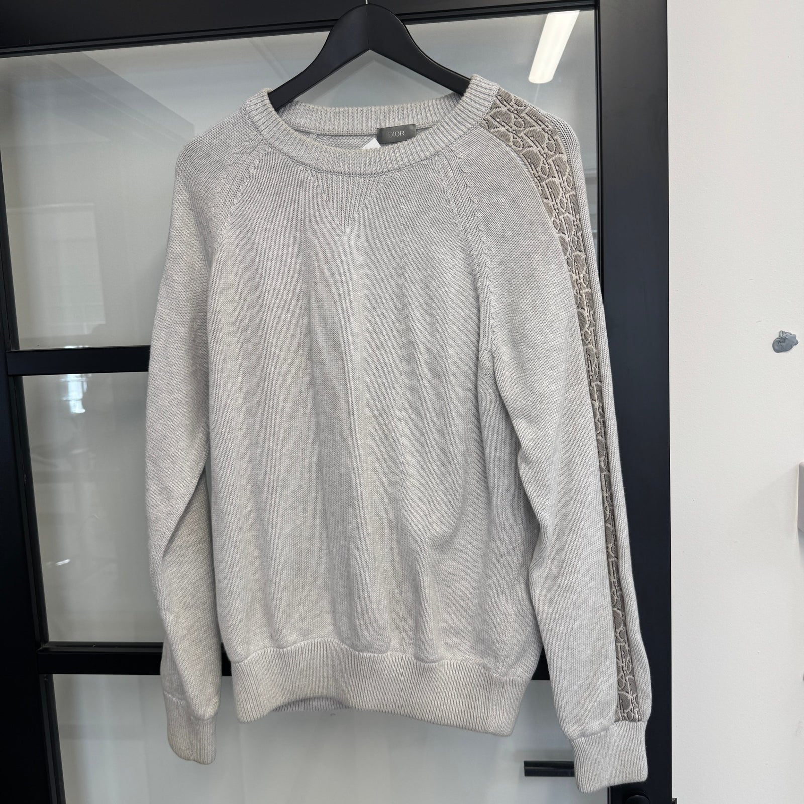Men's Oblique Jacquard Crewneck Jumper Grey Size L - Photo 6