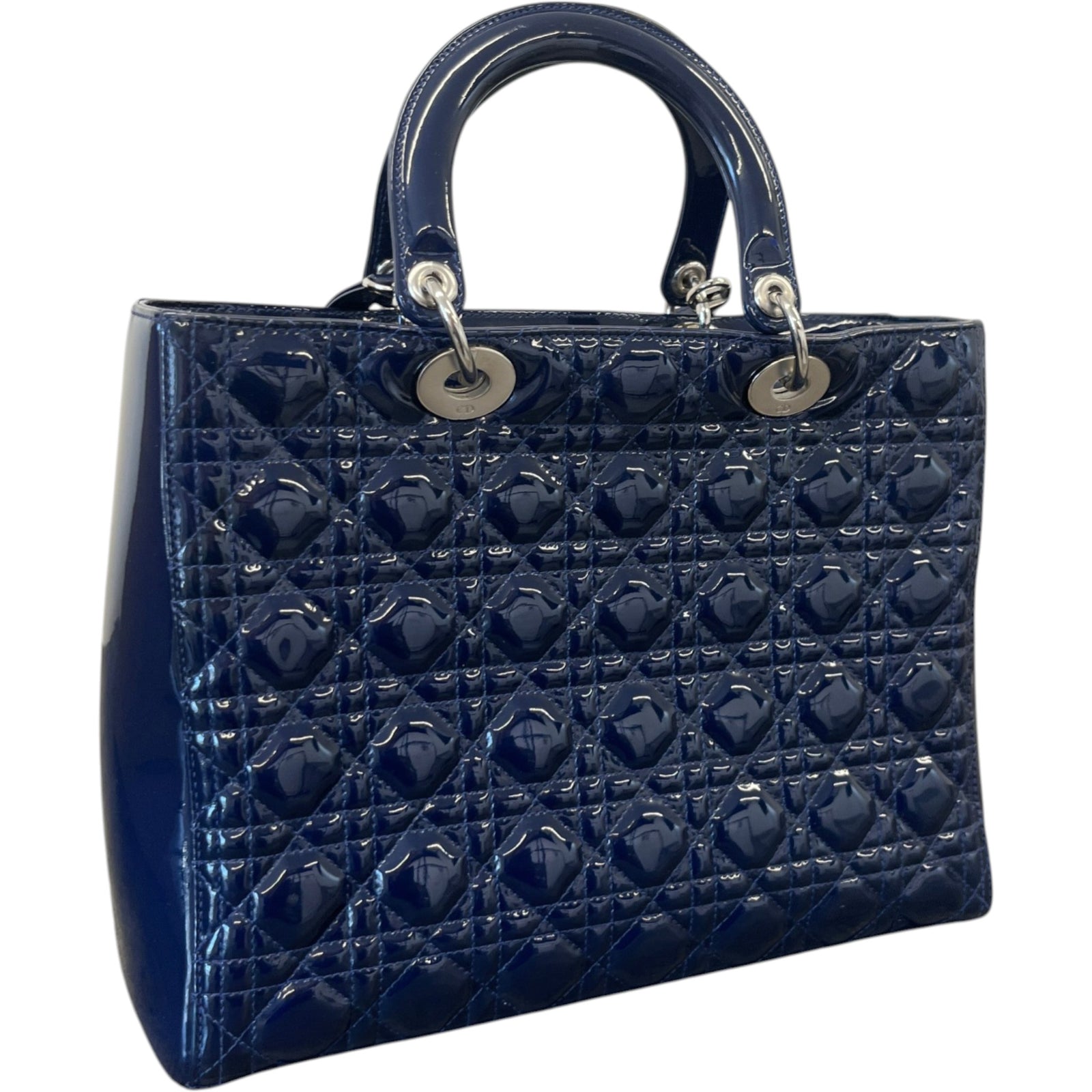 Women's Large Lady Dior Tote Patent Bag Navy - Photo 8