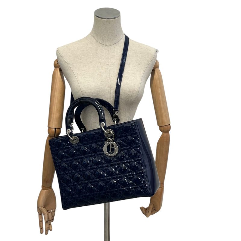 Women's Large Lady Dior Tote Patent Bag Navy