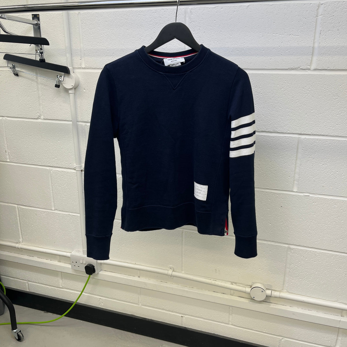 Men's 4 Bar Stripe Sweatshirt Navy Size S - Photo 8