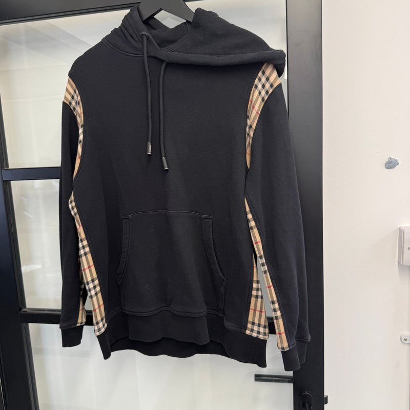 Men's Check Panel Hoodie Black Size M