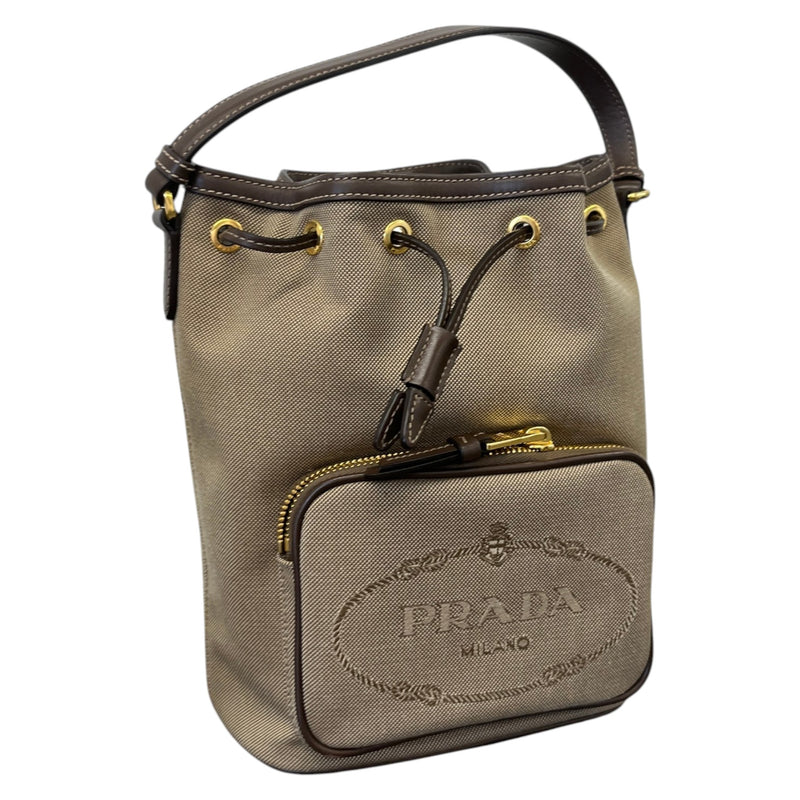 Women's Embroidered Logo Bucket Bag Beige