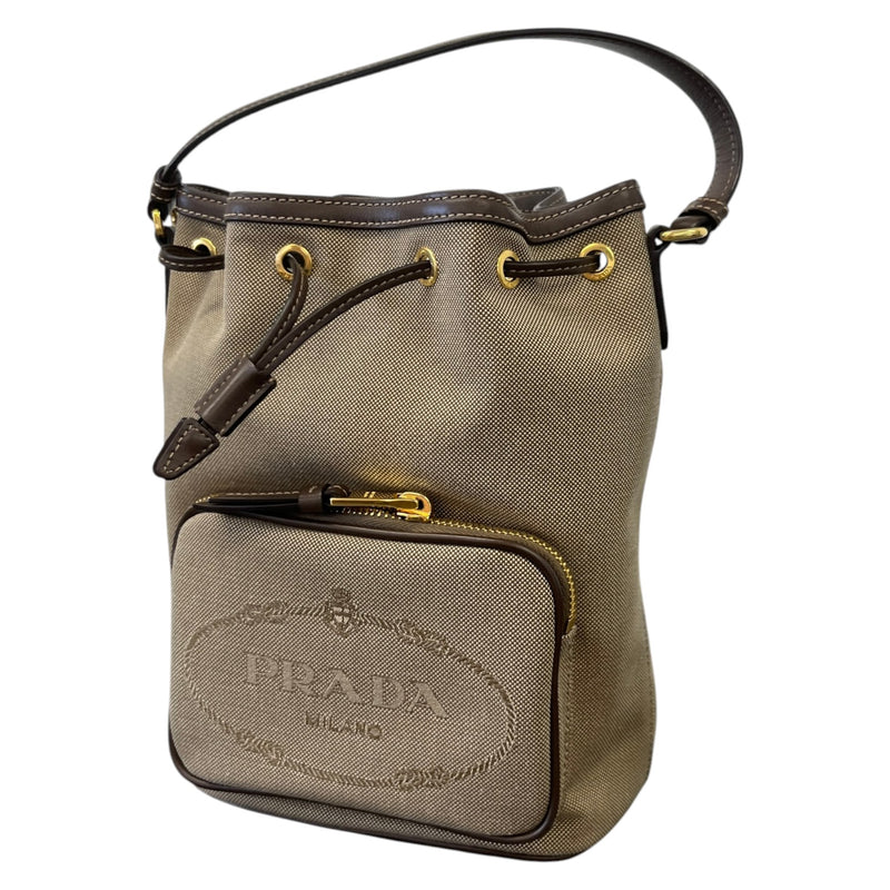 Women's Embroidered Logo Bucket Bag Beige
