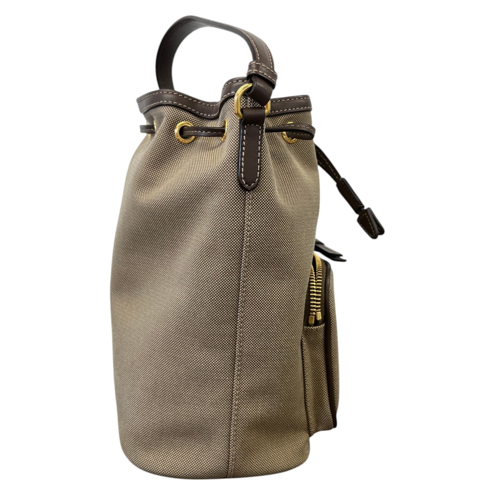 Women's Embroidered Logo Bucket Bag Beige - Photo 6