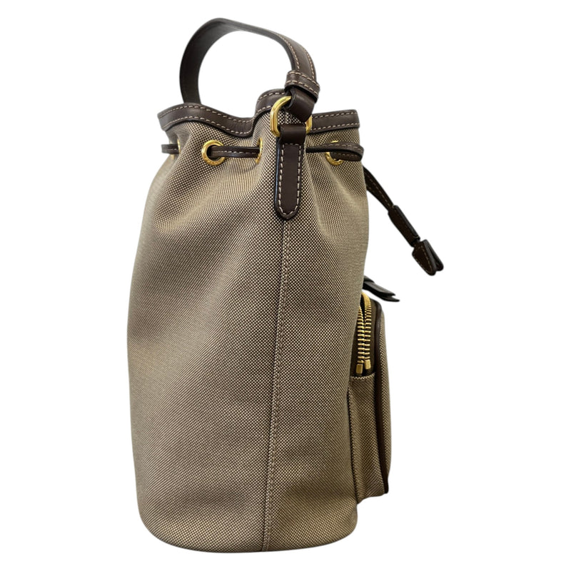 Women's Embroidered Logo Bucket Bag Beige