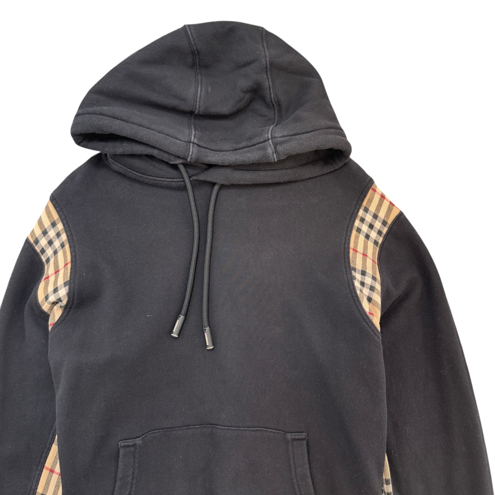 Men's Check Panel Hoodie Black Size M - Photo 3