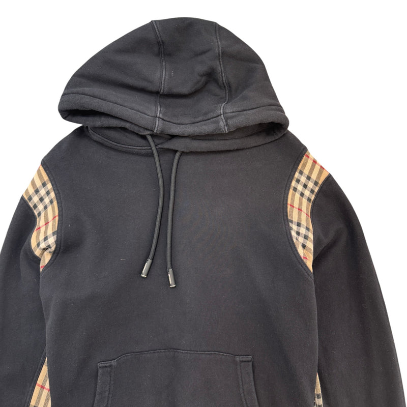 Men's Check Panel Hoodie Black Size M