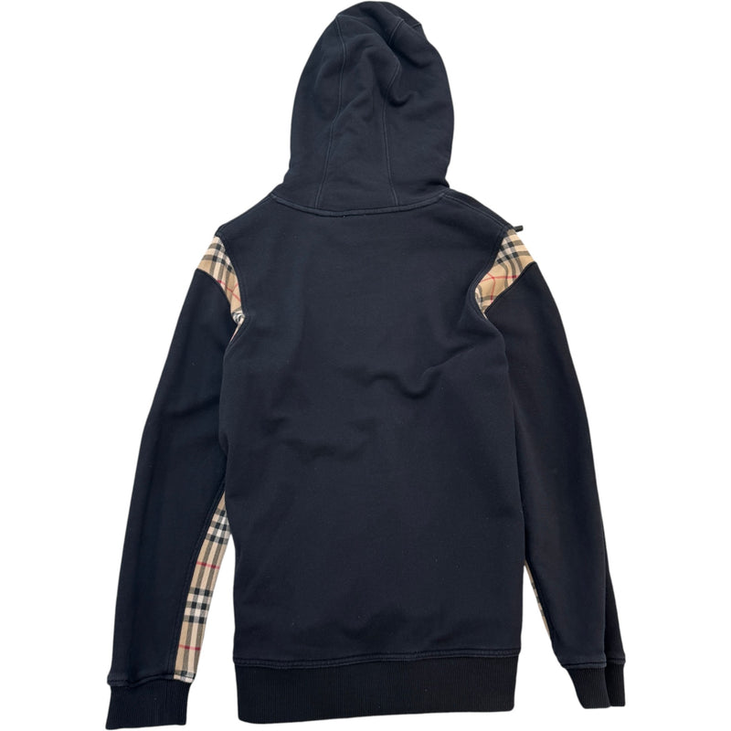 Men's Check Panel Hoodie Black Size M