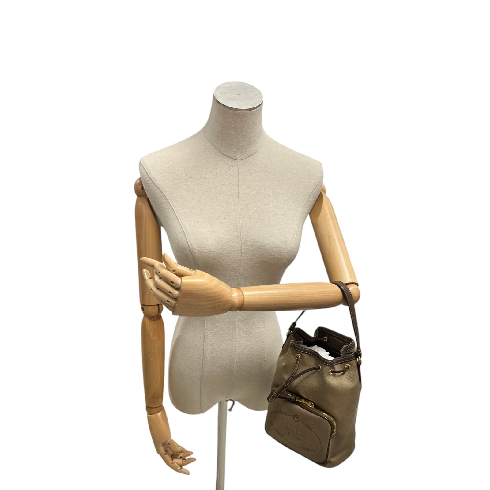 Women's Embroidered Logo Bucket Bag Beige - Photo 2