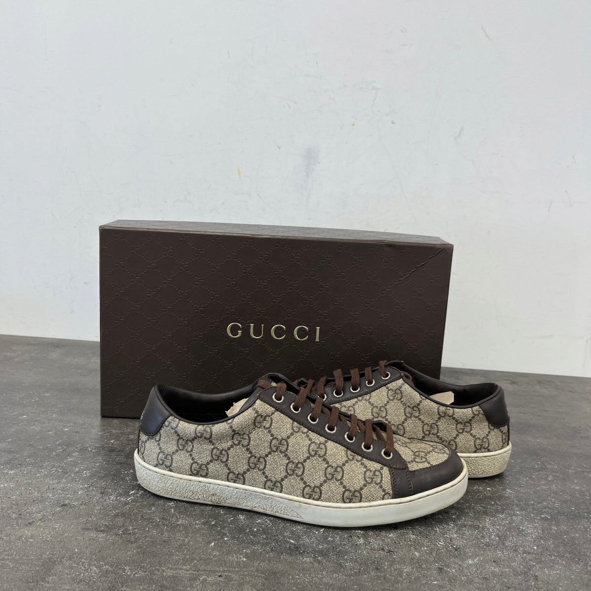 Men's GG Supreme Brooklyn Low Trainers Brown Size UK 6 / EU 40 - Photo 12