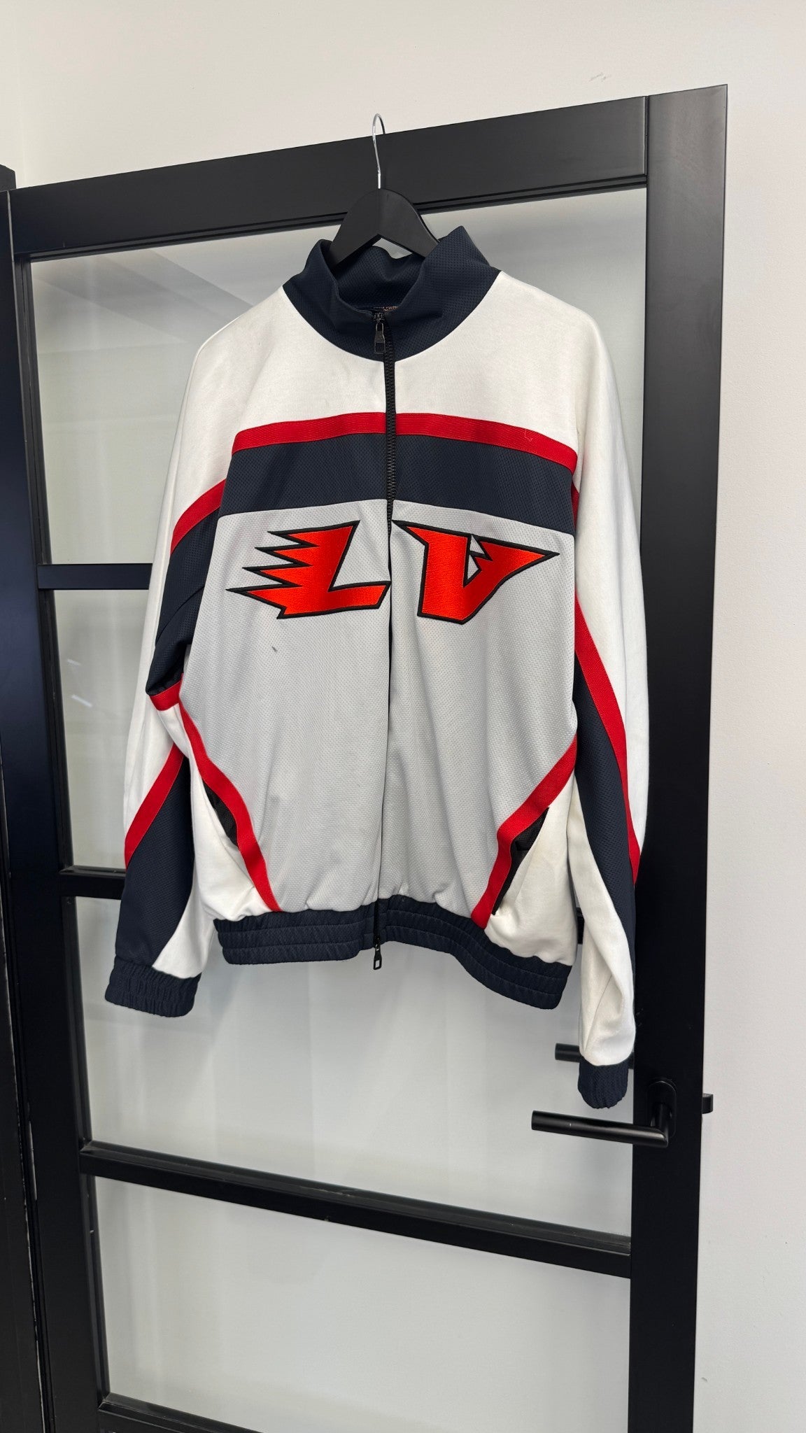 Men's Embellished LV Hockey Track Jacket Grey Size L - Photo 8