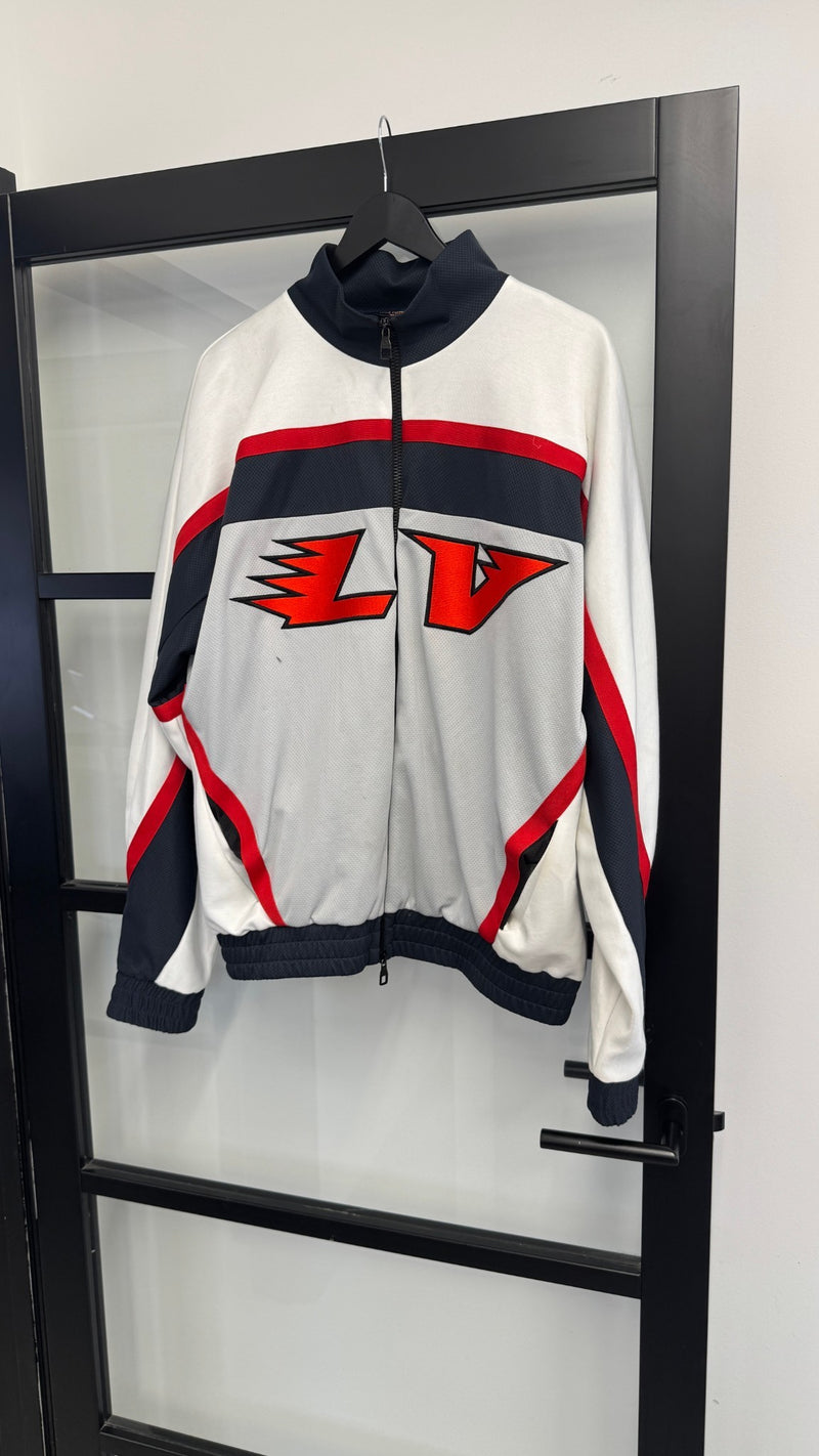 Men's Embellished LV Hockey Track Jacket Grey Size L