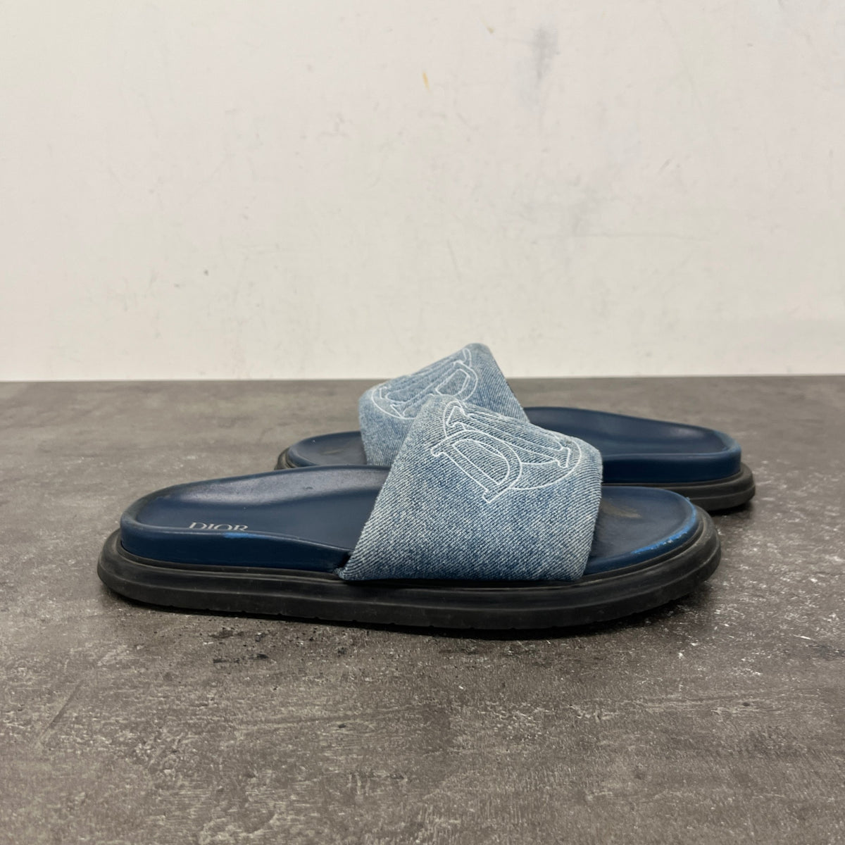 Men's Embroidered Logo Slides Blue Size UK 8 / EU 42 - Photo 9