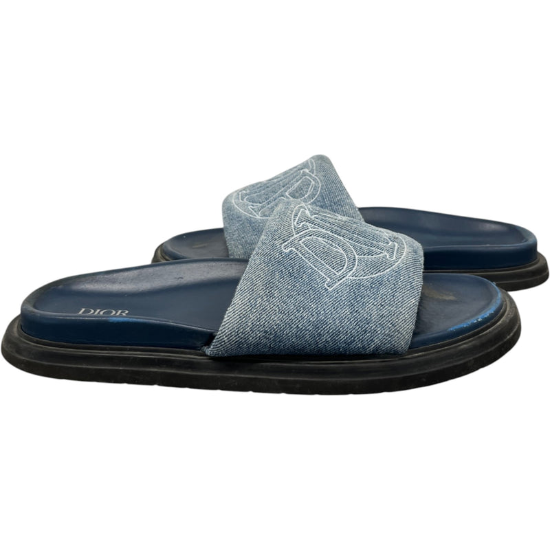 Men's Embroidered Logo Slides Blue Size UK 8 / EU 42