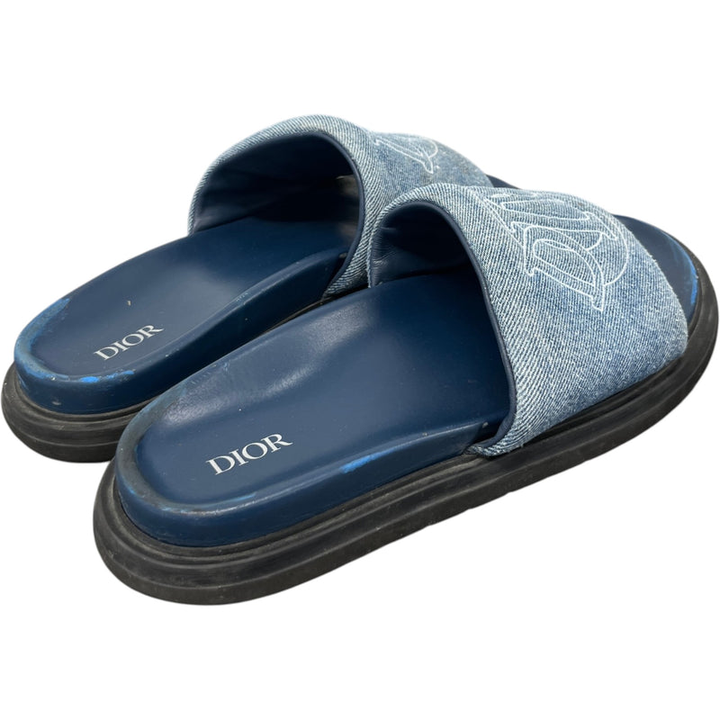 Men's Embroidered Logo Slides Blue Size UK 8 / EU 42