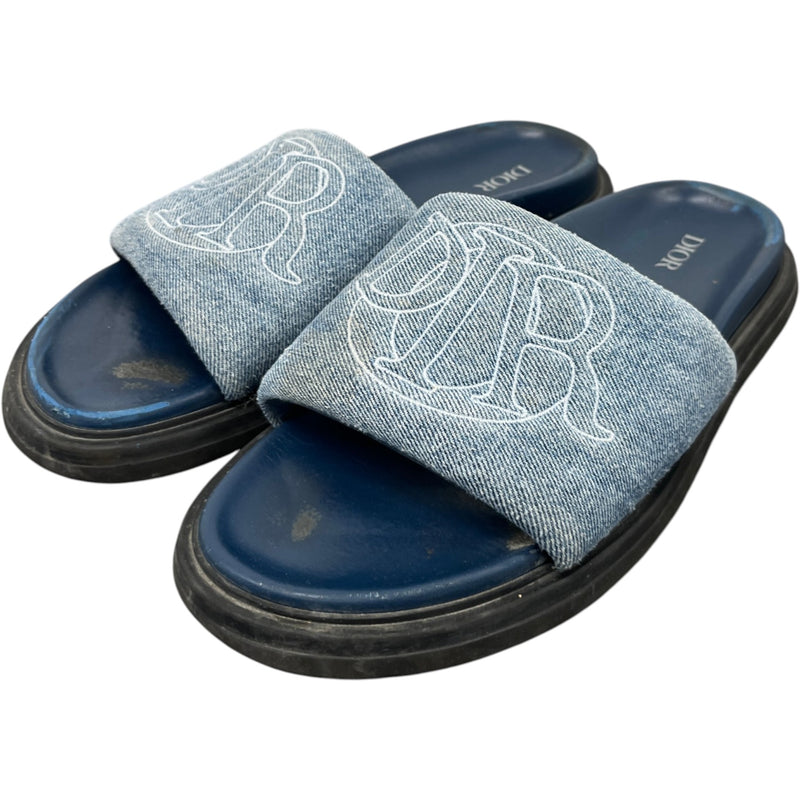 Men's Embroidered Logo Slides Blue Size UK 8 / EU 42