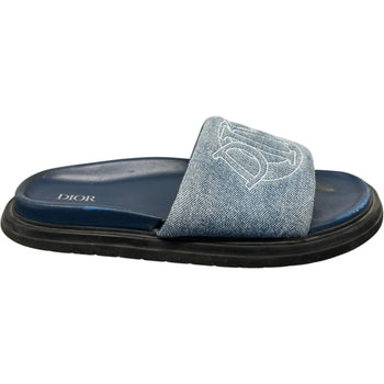 Men's Embroidered Logo Slides Blue Size UK 8 / EU 42
