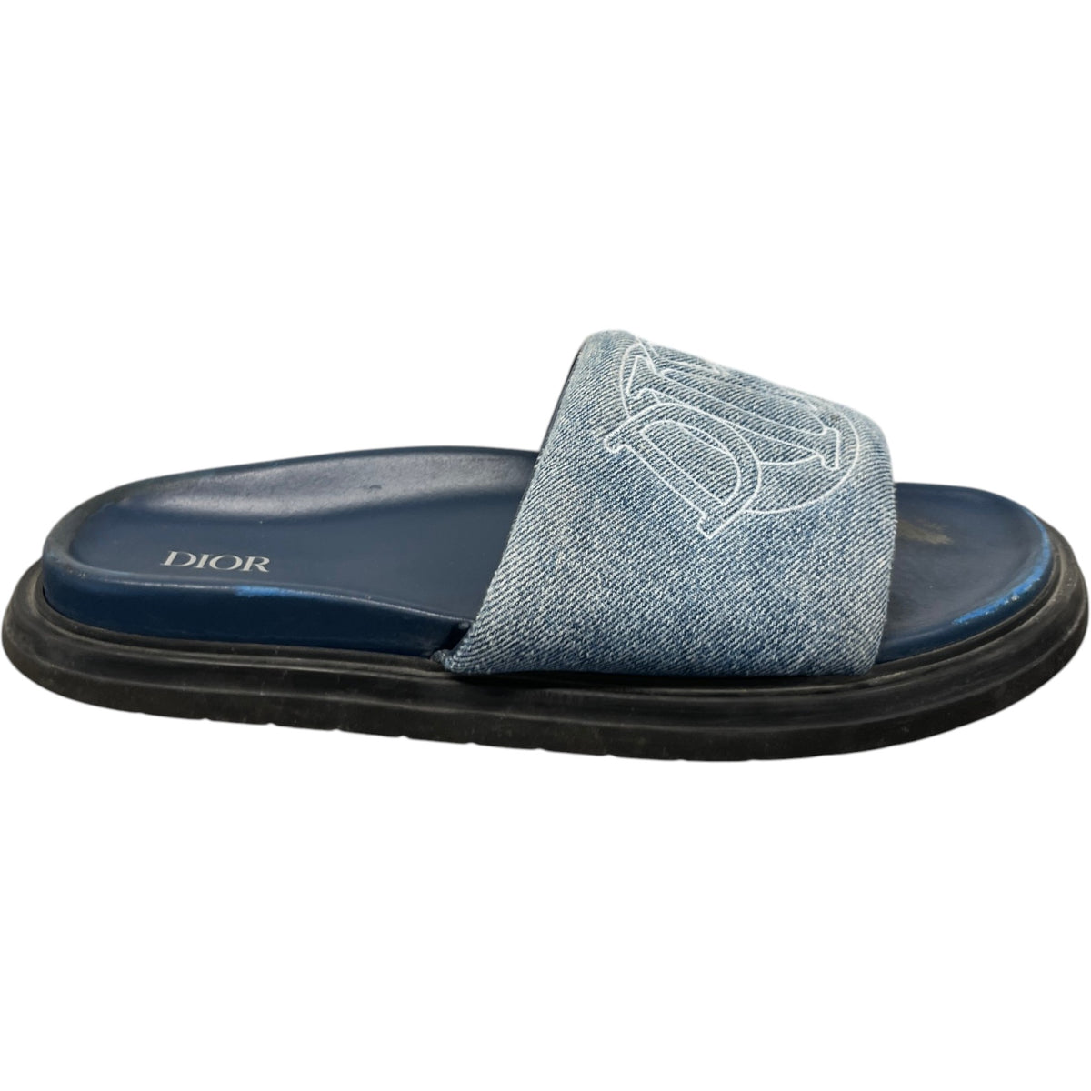 Men's Embroidered Logo Slides Blue Size UK 8 / EU 42 - Photo 1