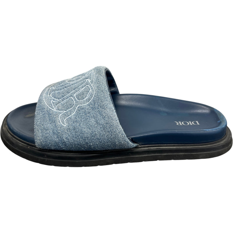 Men's Embroidered Logo Slides Blue Size UK 8 / EU 42