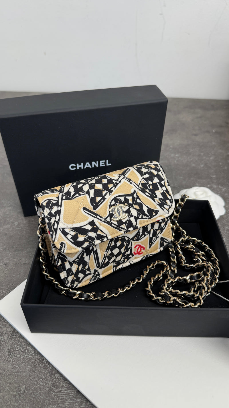 Women's Checkered Flag Printed CC Crossbody Bag Beige