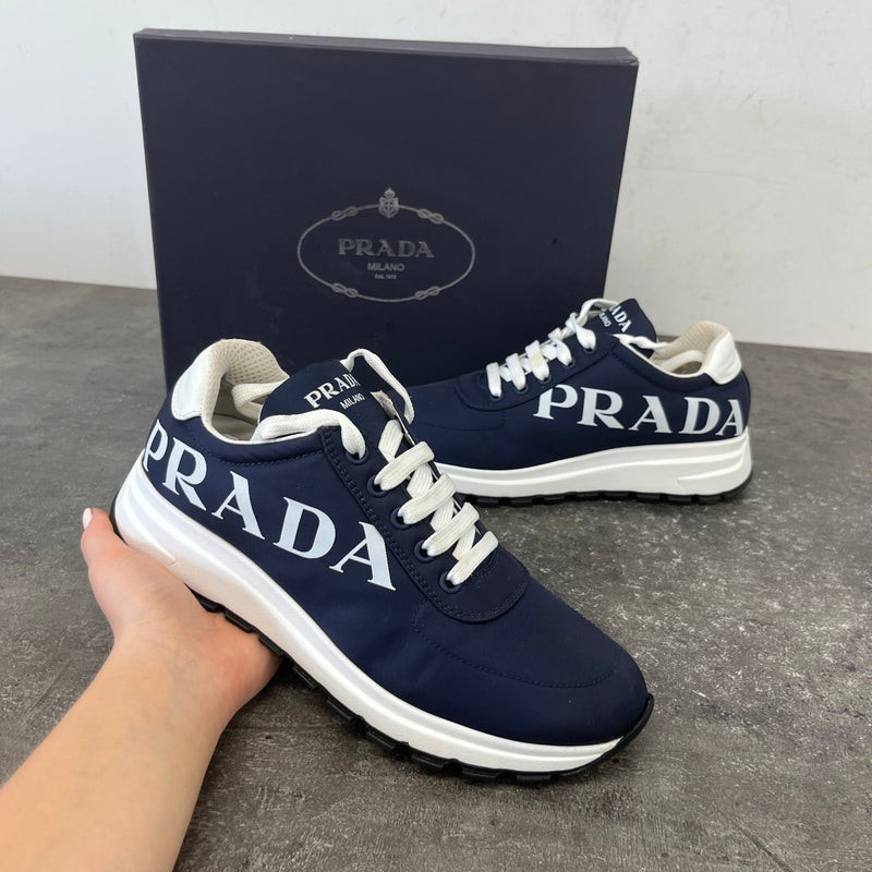 Women's Re-Nylon Logo Print Low Trainers Navy Size EU 38 / UK 5