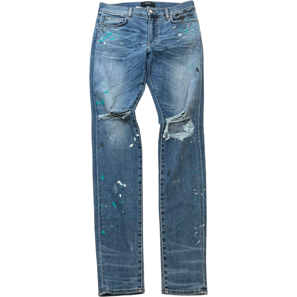 Men's Distressed Paint Splatter Jeans Blue Size L / W34 - Photo 1