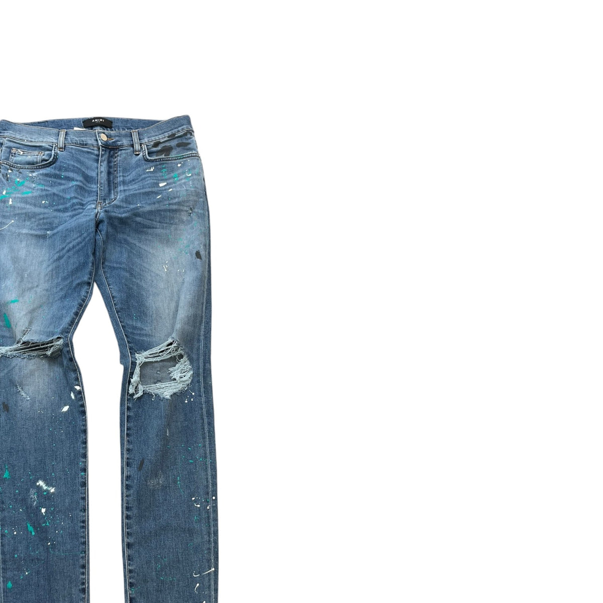 Men's Distressed Paint Splatter Jeans Blue Size L / W34 - Photo 3