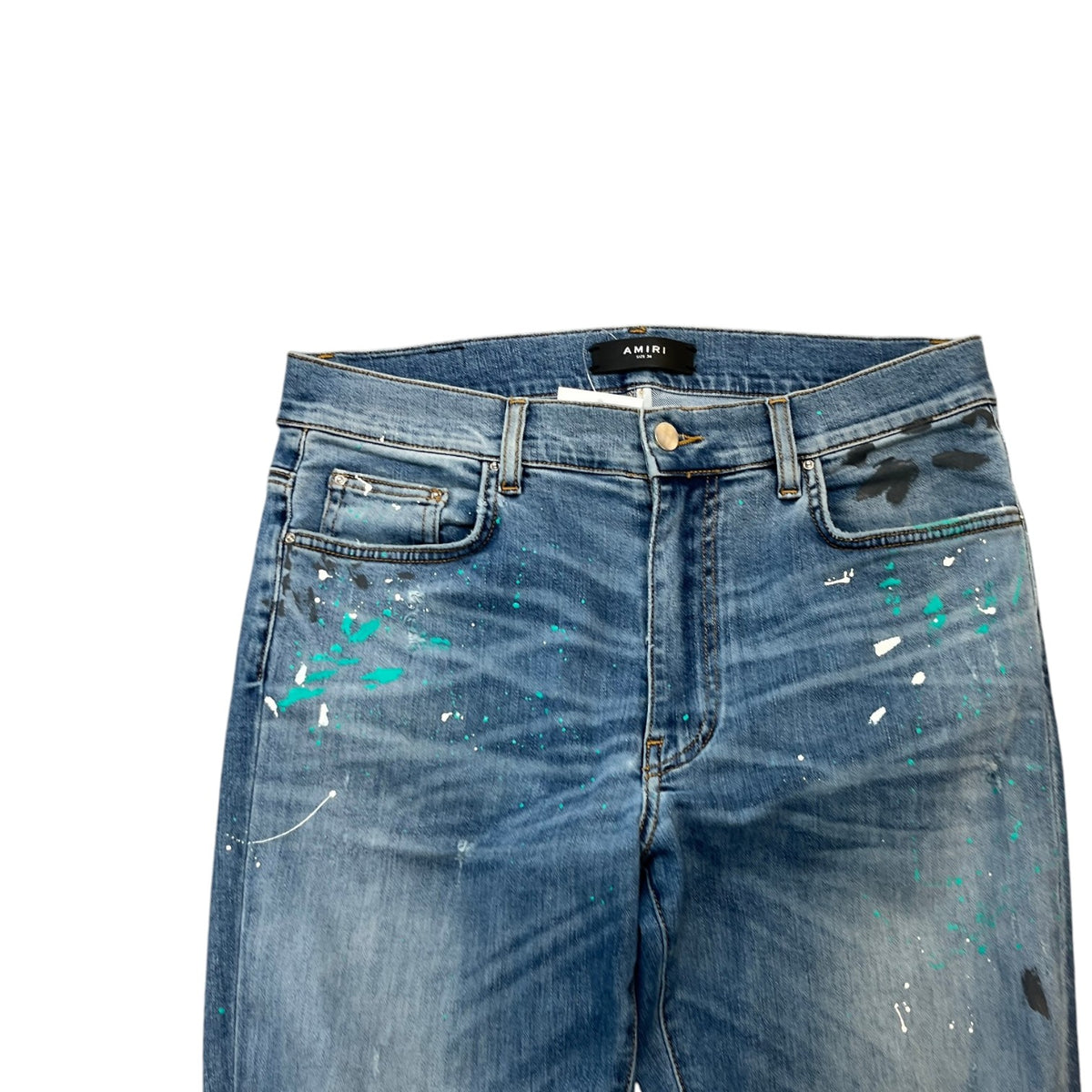 Men's Distressed Paint Splatter Jeans Blue Size L / W34 - Photo 5