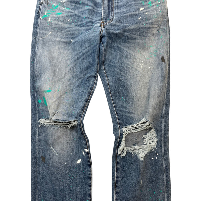Men's Distressed Paint Splatter Jeans Blue Size L / W34