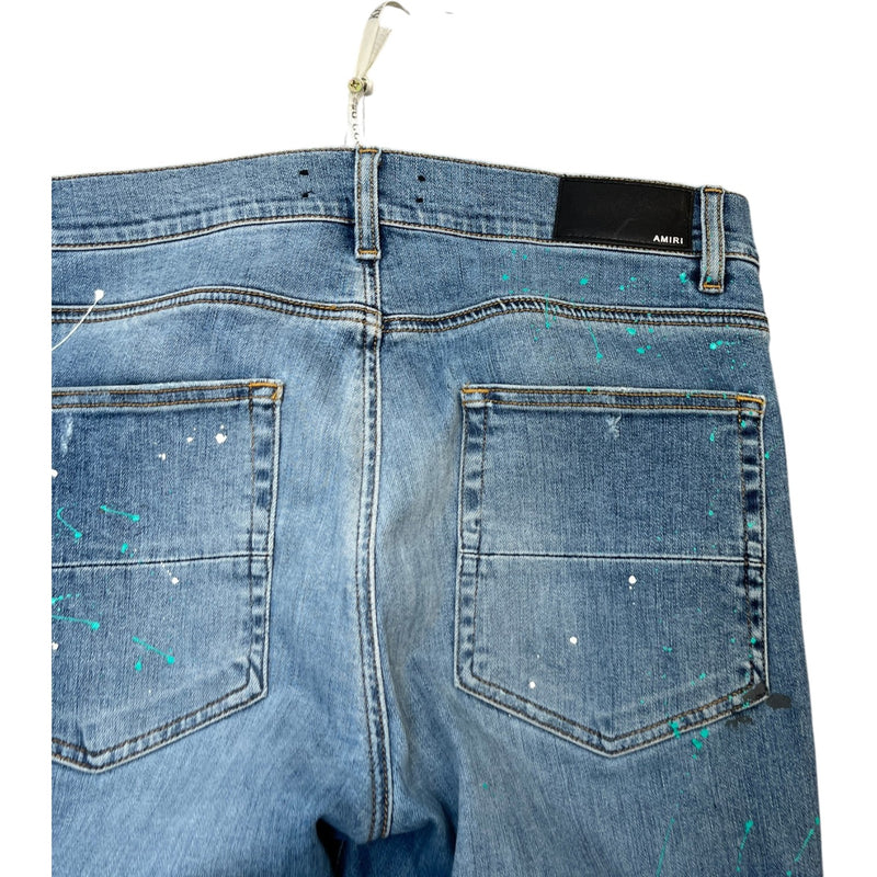 Men's Distressed Paint Splatter Jeans Blue Size L / W34