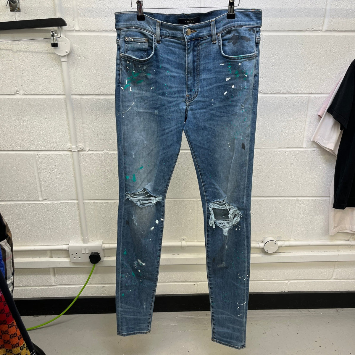 Men's Distressed Paint Splatter Jeans Blue Size L / W34 - Photo 11