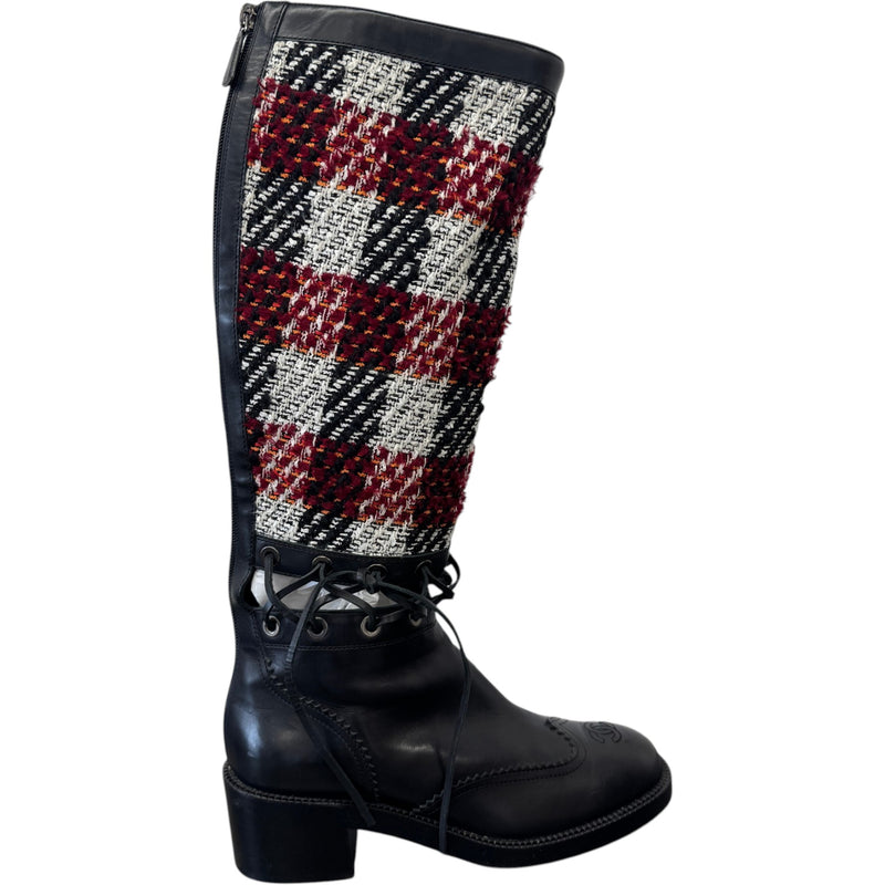 Women's CC Toe Cap Tweed Boots Black Size UK 7 / EU 40