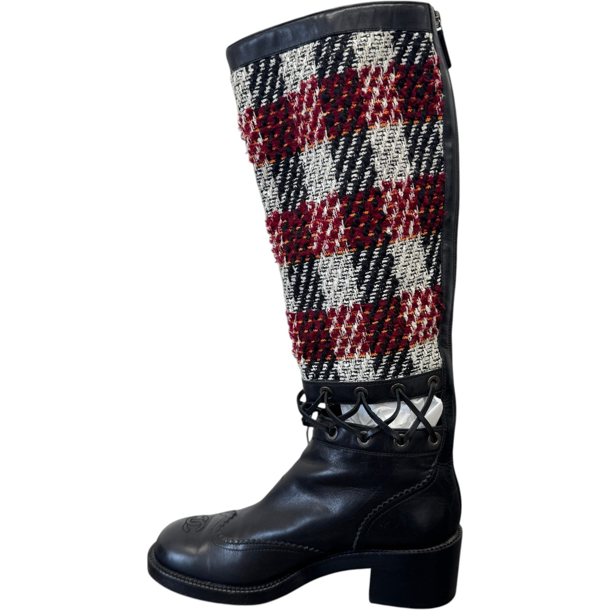 Women's CC Toe Cap Tweed Boots Black Size UK 7 / EU 40 - Photo 2