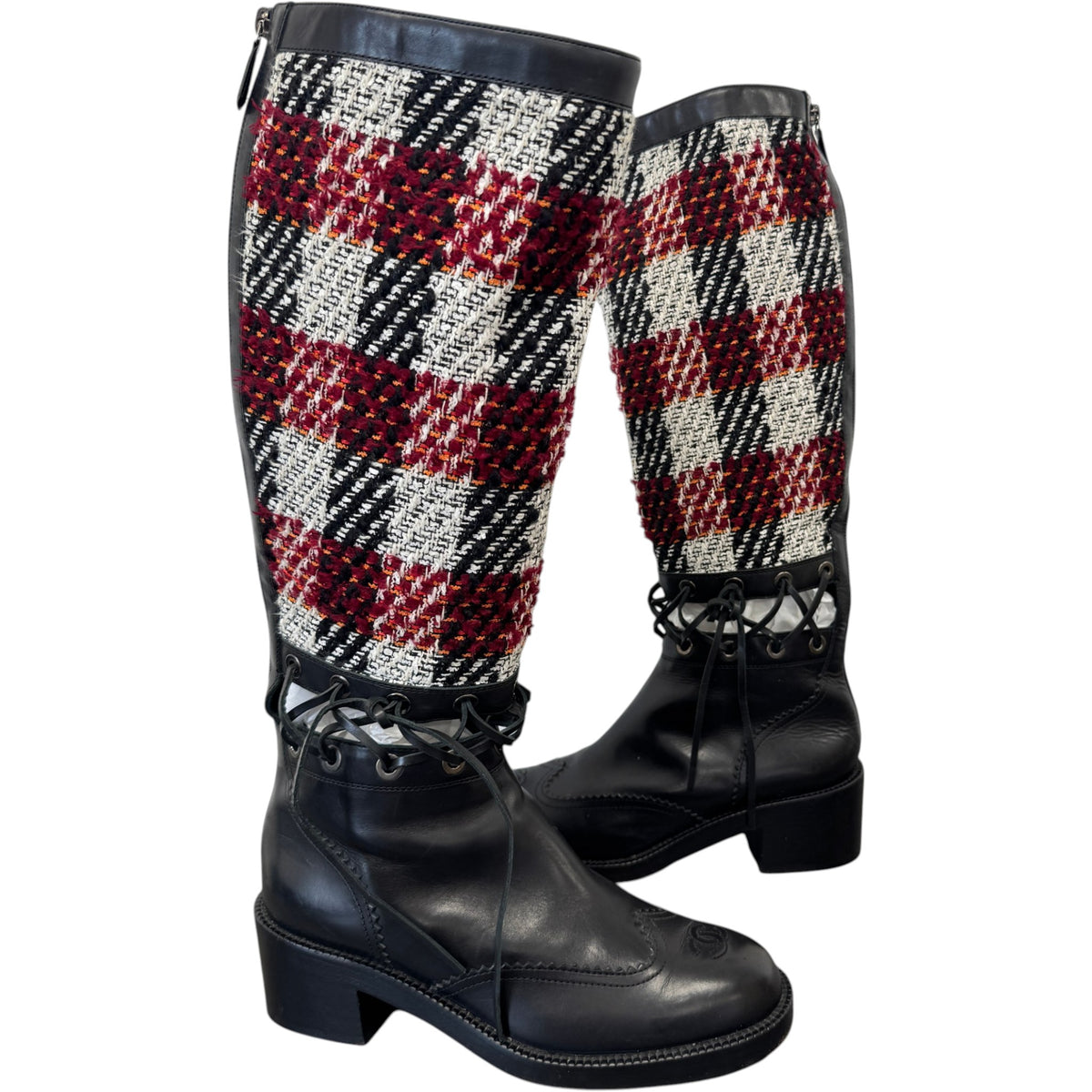 Women's CC Toe Cap Tweed Boots Black Size UK 7 / EU 40 - Photo 3