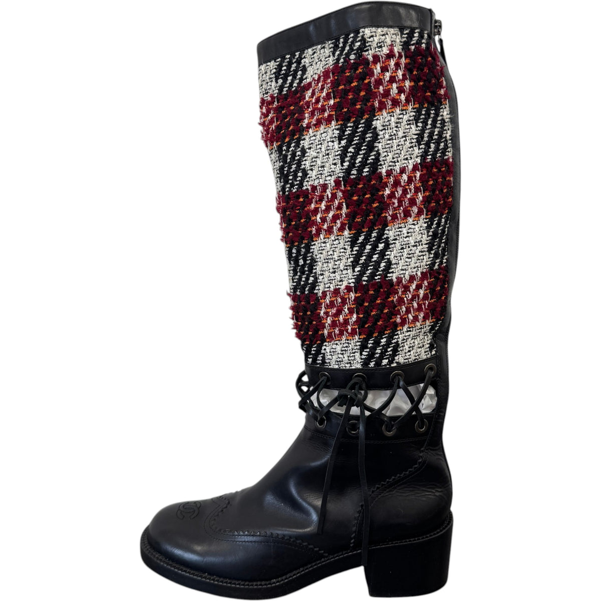 Women's CC Toe Cap Tweed Boots Black Size UK 7 / EU 40 - Photo 4
