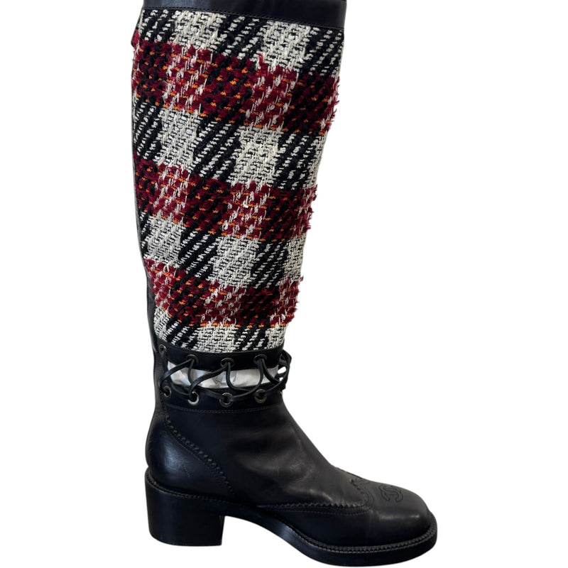 Women's CC Toe Cap Tweed Boots Black Size UK 7 / EU 40